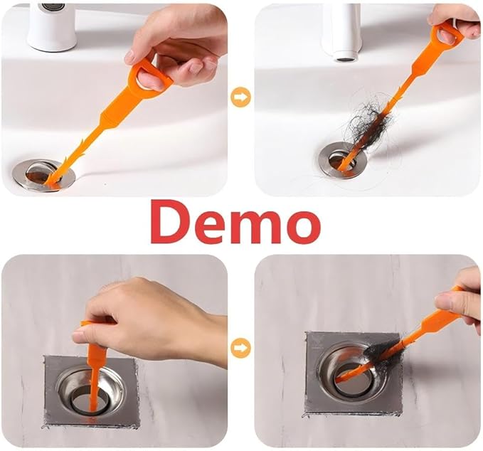 Drain Snake Hair Clog Remover Tool, Orange, Plastic, 20 Inch, Flexible Design for Toilet, Sink, Floor Drain, 3 Pack
