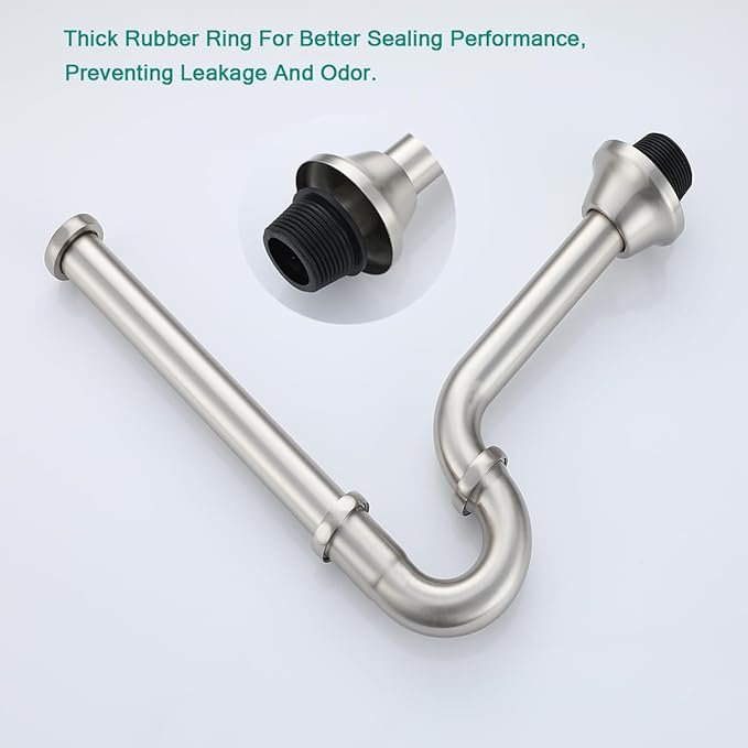Brass P Trap U-Shape 1 1/4 inch Sink Drain Pipe with Slip Joint Extension Tub,12 inch Vertical Pipe length Adjustable Height Sink Waste Trap Drain Kit,Brushed Nickel,SE83555BN-L