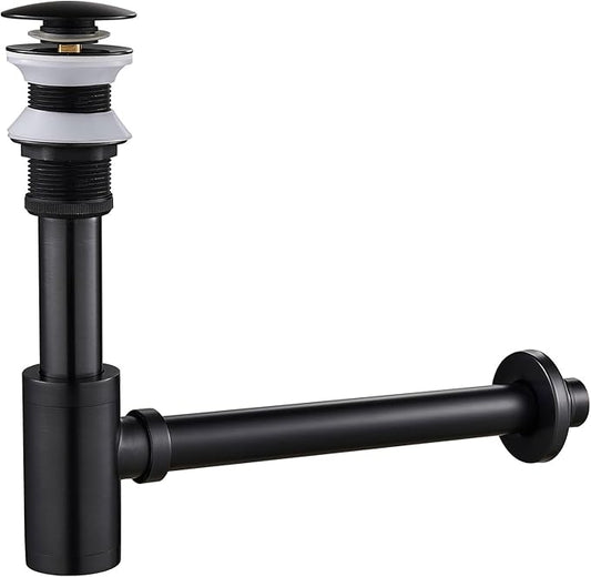 Solid Brass Adjustable 1-1/4 Bottle Trap Without Overflow Drain Stopper Set, Bathroom Sink P-Trap Complete Set Sink Drain Kit Tube, Oil Rubbed Bronze