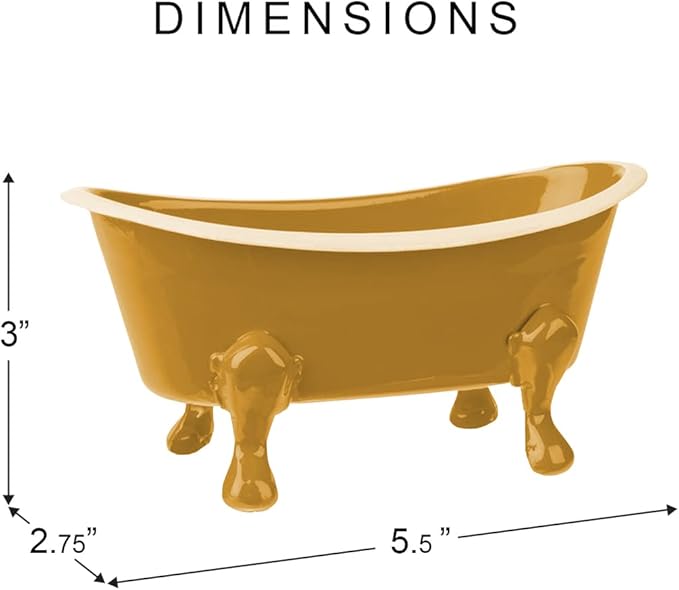 Rustic Enamel 1 Piece 5.5" Metal Clawfoot Mini Bathtub Soap Dish Mini Bath Tub Decoration Clawfoot Tub Soap Caddy Collection (Mustard)