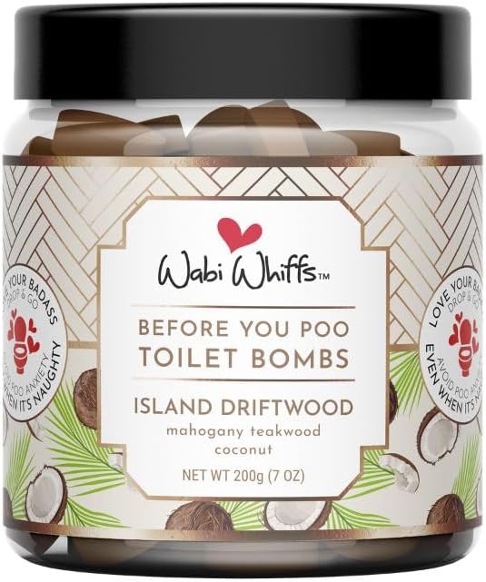 Wabi Whiffs Fizzing Toilet Bombs – Island Driftwood | Natural Bathroom Deodorizer | Odor Eliminator Tablets For Freshness & Cleanliness | Eco-Friendly Septic Safe Tablets | 60 Count |