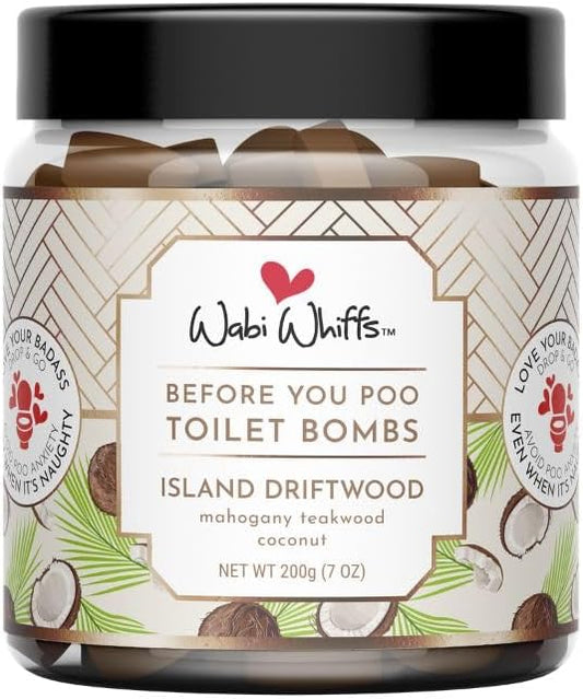 Wabi Whiffs Fizzing Toilet Bombs – Island Driftwood | Natural Bathroom Deodorizer | Odor Eliminator Tablets For Freshness & Cleanliness | Eco-Friendly Septic Safe Tablets | 60 Count |