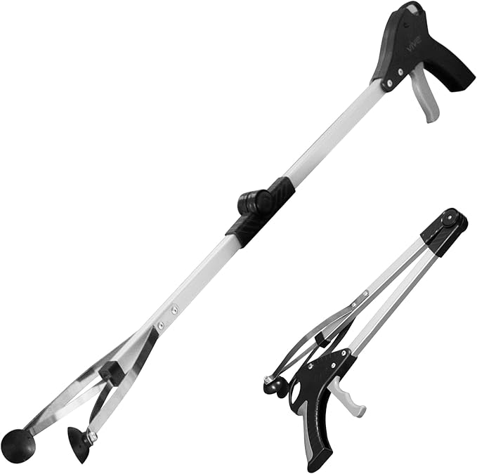 Vive Foldable Suction Reacher Grabber Tool for Elderly (1) - 32 Inches Long Reach Grabber Claw - Pick Up Grab Tool - Reachers for Disabled & Seniors Heavy Duty - Trash, Garbage, Cups Picker Assist