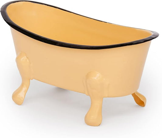Rustic Enamel 1 Piece 5.5" Metal Clawfoot Mini Bathtub Soap Dish Mini Bath Tub Decoration Clawfoot Tub Soap Caddy Lemon
