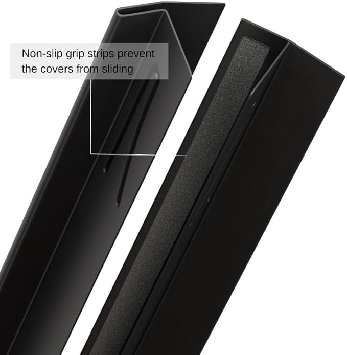 T-Shaped Stainless Steel Stove Gap Covers with Non-Slip Grip Strips – Extendable Length Stove Gap Filler (2 Pack, 14"-27.5") – Non-Sliding, Heat Resistant for Seamless Kitchen Protection (Black)