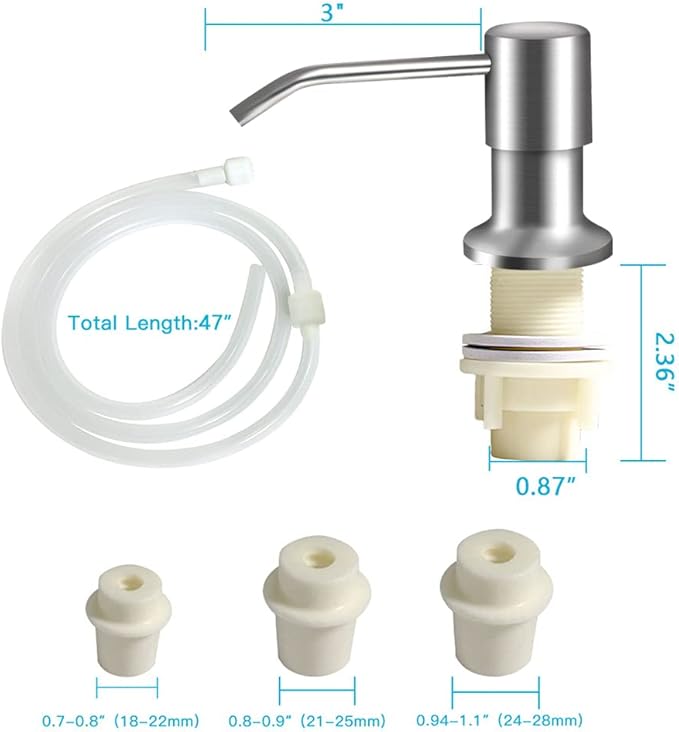 OHiHi Dish Soap Dispenser for Kitchen Sink (Brushed Nickel), Countertop Sink Soap Dispenser Water Pump with 47” No-Spill Extension Tube Kit Design for Kitchen Bathroom, No More Refills （Sliver）