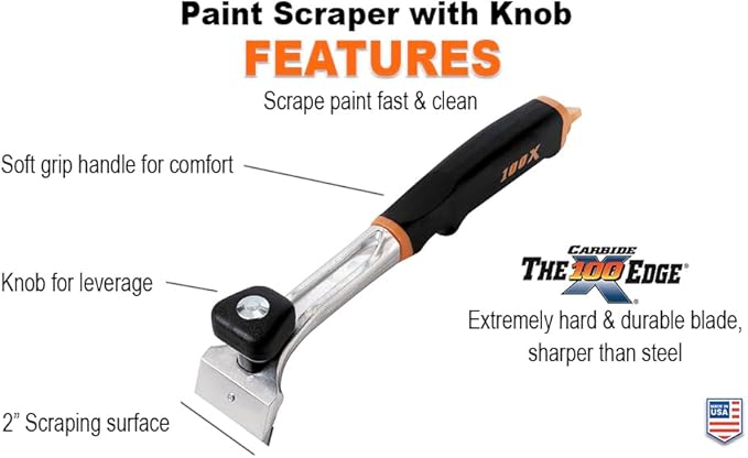 Warner 2" Carbide 100X Soft Grip Scraper with Knob, 10018