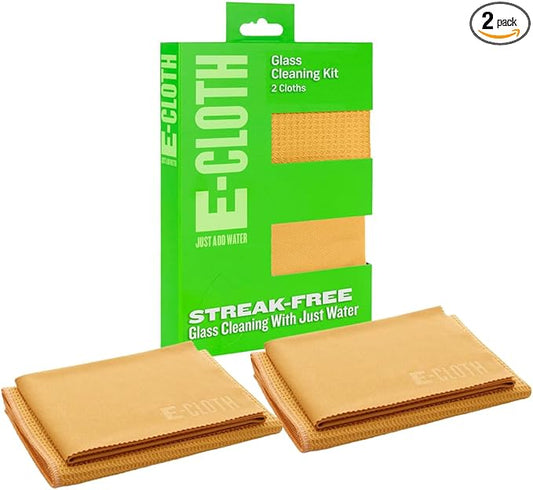 E-Cloth 2-Pack Window Cleaning Cloth - Streak-Free Glass & Mirror Cleaning Kit with Just Water, Glass Cleaning Cloth, Microfiber Towel Kit for Windows, Car Windshield, Mirrors - Tangerine Orange