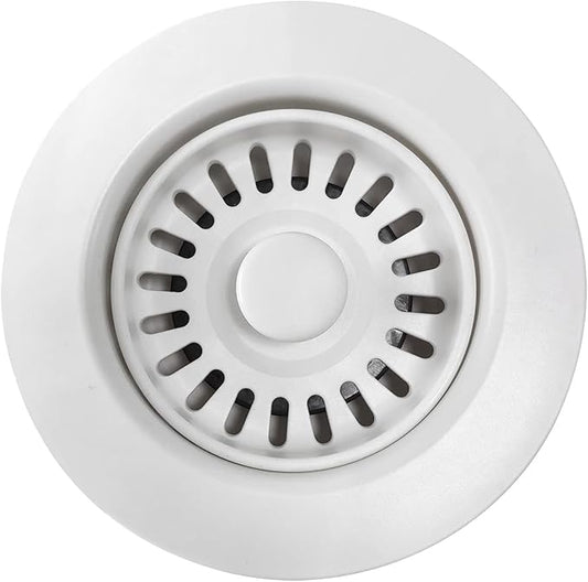 White Polymer Drain Kitchen Sink Drain Assembly with Removable Basket Strainer and Rubber Stopper for 3.5-Inch Drain Openings, Matching Color of Quartz, Granite Sinks