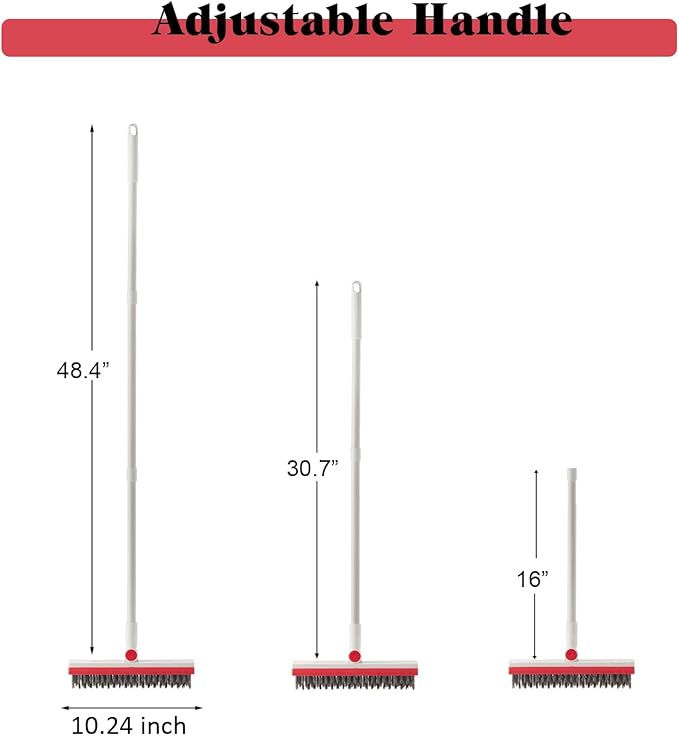Floor Brush Scrubber with Long Handle Grout Brush Tile Floor Scrub Brush with Squeegee Heavy Duty Deck Brush Stain 180℃ Rotating Crevice Cleaning Brush Stiff Bristle Broom for Bathroom Wall