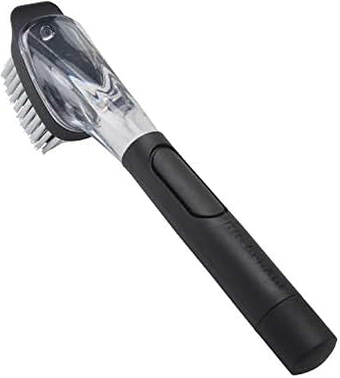 KitchenAid Soap Dispensing Sink Brush with Easy to Fill Handle, Nylon Bristles for Tough Cleaning, Comfort Grip Handle for Non Slip Grip, Black
