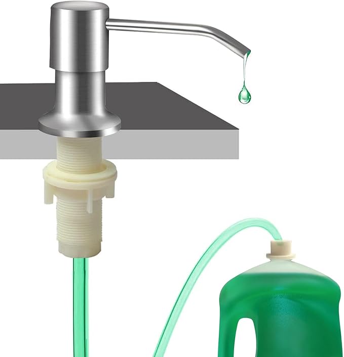 Soap Dispenser for Kitchen Sink, Brushed Nickel Countertop Dispenser with 39" Tube Kit, Use Large Bottles & No More Refills (Silver)