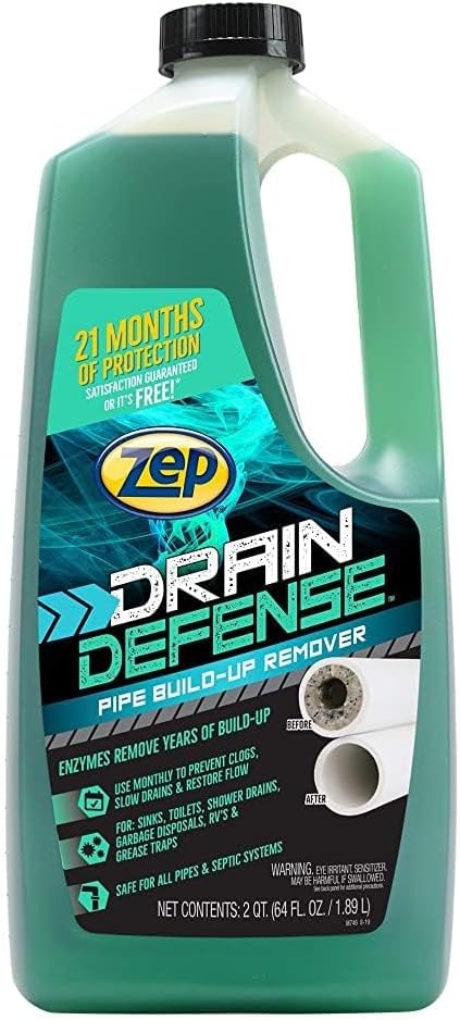 Zep Drain Defense Pipe Build-Up Remover - 64 oz (Case of 2) ZLDC648 - Professional Strength