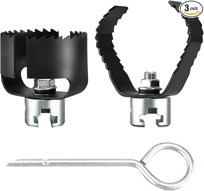 Drain Auger Attachment Set for 4"-8"Pipe Cleaning 1-3/16"(30MM) 3-Pack Spiral Cutter,Grease Cutter and Pin Key Compatible Drain cleaning Machine 1-1/4”,6/5” and 1-1/2”Cable