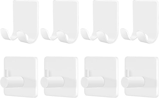 CGBE Razor Holder for Shower, 4 Packs Shaver Holder and 4 Packs Shower Hooks, Self Adhesive Damage Free Wall Hooks for Bathroom - White