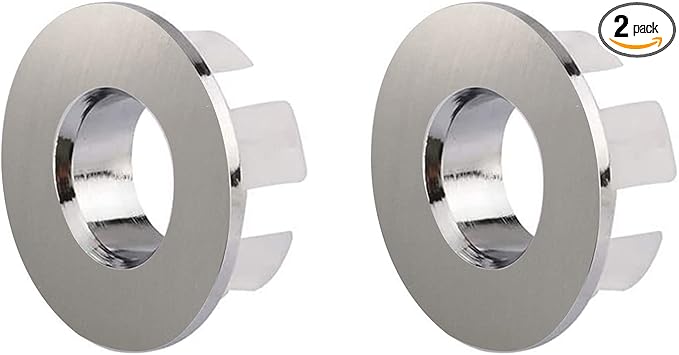 Homevacious Brushed Nickel Sink Basin Trim Overflow Cover Brass Insert in Hole Round Caps Pack of 2