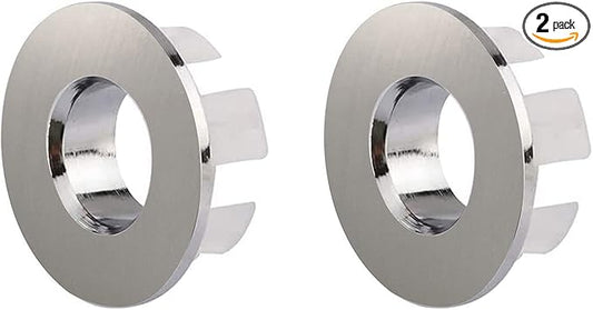 Homevacious Brushed Nickel Sink Basin Trim Overflow Cover Brass Insert in Hole Round Caps Pack of 2