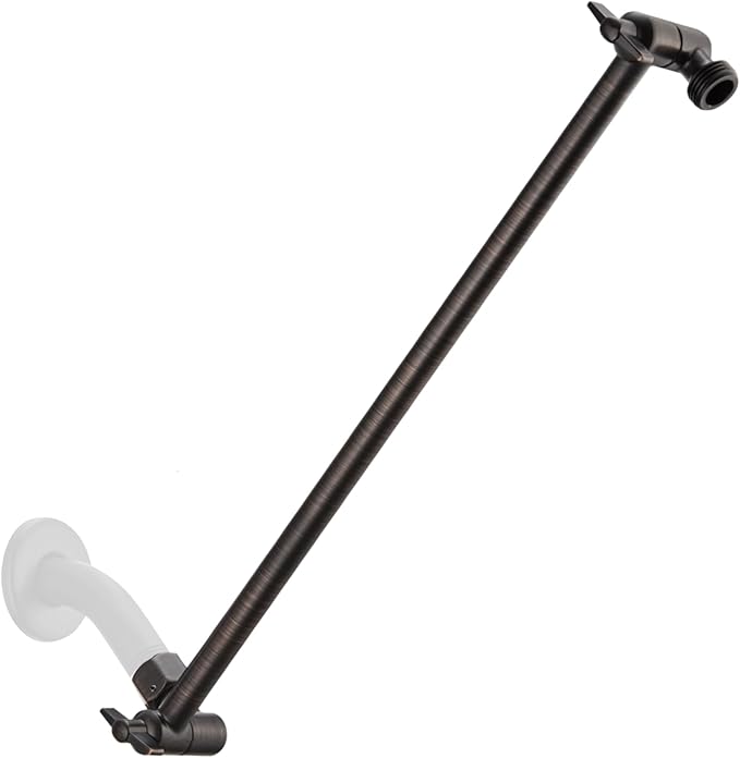 15 Inch Extra Long Adjustable Shower Head Extension Arm With Locking Set Screw, Singing Rain 304 Stainless Steel Angle Height Adjustable, G1/2 Universal Connector Compatible (Oil Rubber Bronze)