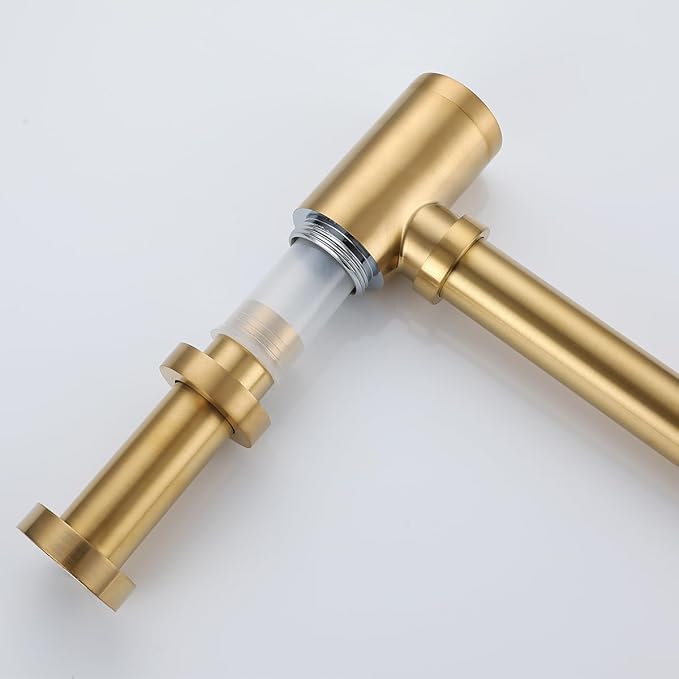 RANDOM Dark Gold Brass Contemporary Round Bottle P Trap 1 1/4,Basin Sink Waste Drain P Trap Kit Champagne Bronze.RD-83888-CB