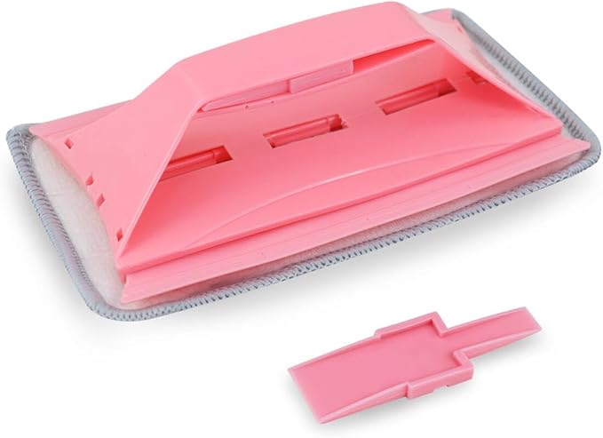 Multifunctional Glass& Window Track Cleaning Tools, Soft Frosted Glass Window Washer Cloth Brush with Study PVA Handle and Scraper, Window Cleaner Tool for Windows, Doors, Tiles (Cute Pink)