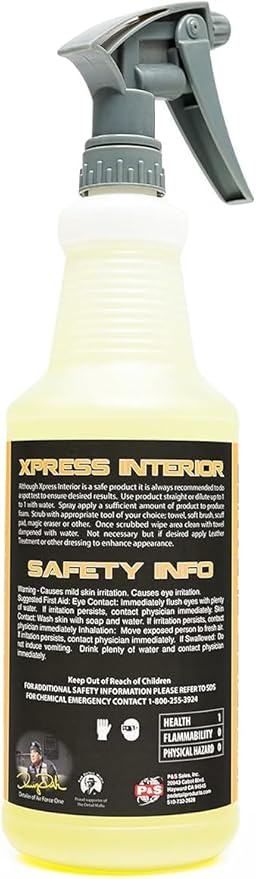 P & S PROFESSIONAL DETAIL PRODUCTS Xpress Interior Cleaner – Safe for Leather, Vinyl, Plastic & More, Removes Dirt, Grease & Oil, No Residue, Fresh Scent, No Dilution Needed - 32 Oz.