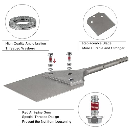 SDS Plus Floor Scraper 4" x 10", Thinset Removal Bit Tile Removal Chisel Tool with 2 Replacement Blades for Tile Floor Adhesives,Mortar,Laminate and Glue Removal