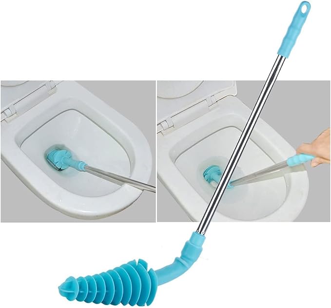 HOMEGOAL Toilet Plunger, Siphon Type Toilet Clog Remover, Flexible Rubber Head Stainless Steel Handle, Toilet Dredge Tool, Squeegee (Blue)