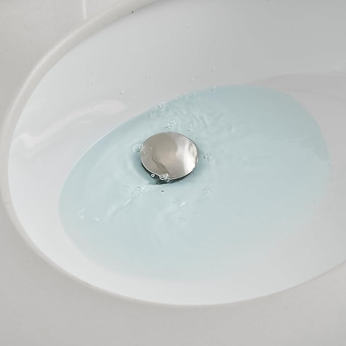 Bathroom Sink Drain with Overflow Vessel Vanity Pop Up Drain Assembly Stopper Lavatory Commercial Bath Brass Fits Bathroom Standard Sink Hole 1-1/2" to 1-3/4" Brushed Nickel, P05N