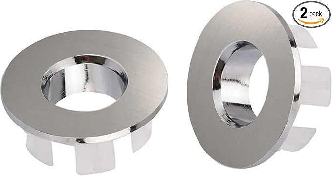 BWE Brushed Nickel Sink Basin Trim Overflow Cover for Kitchen and Bathroom Vanity Sink Solid Brass Vessel Insert in Hole Round Caps Pack of 2