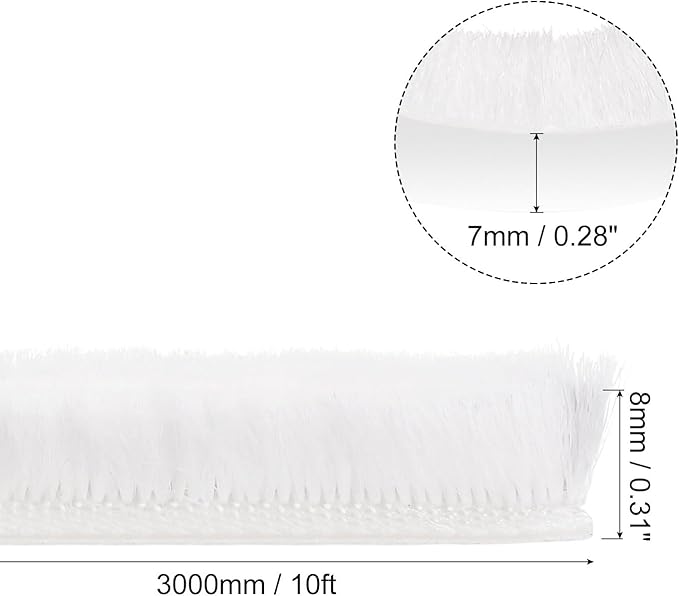 uxcell Weather Stripping Brush, 10ft L x 0.3" W x 0.3" H Self-Adhesive Seal Weatherstrip Sweep Brush White for Door Window