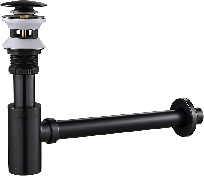 MENATT Bottle P Trap Brass Round 1 1/4 Inch Decorative P-Trap, Bathroom Basin Sink Waste Drain Kit with Overflow Drain, Wall Drainage, Oiled Rubbered Bronze