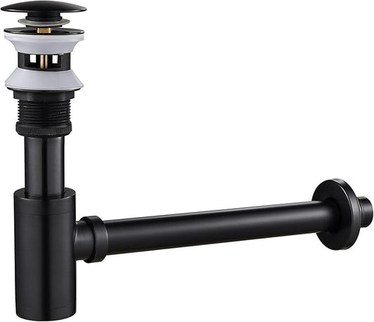 MENATT Bottle P Trap Brass Round 1 1/4 Inch Decorative P-Trap, Bathroom Basin Sink Waste Drain Kit with Overflow Drain, Wall Drainage, Oiled Rubbered Bronze