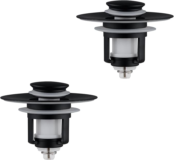 Universal 2 in 1Bathroom Sink Stopper, 2 Pack Pop Up Bathroom Sink Drain Strainer for 1.06"-1.65" Basin Drain Holes, Anti Clogging Drain Filter (Matte Black(s)-2p)