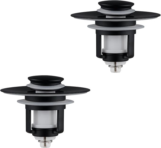 Universal 2 in 1Bathroom Sink Stopper, 2 Pack Pop Up Bathroom Sink Drain Strainer for 1.06"-1.65" Basin Drain Holes, Anti Clogging Drain Filter (Matte Black(s)-2p)