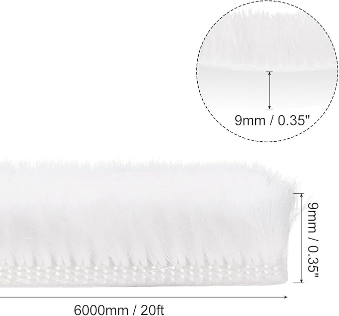 uxcell Weather Stripping Brush, 20ft L x 0.35" W x 0.35" H Self-Adhesive Seal Weatherstrip Sweep Brush White for Door Window