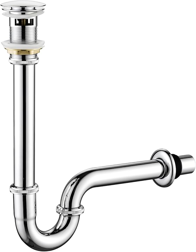 Thickened Brass P Trap Set: 1-1/4 P Trap with Bathroom Sink Stopper - Sink Drain Plumbing Kit for Pipe Replacement (Chrome, with Overflow)