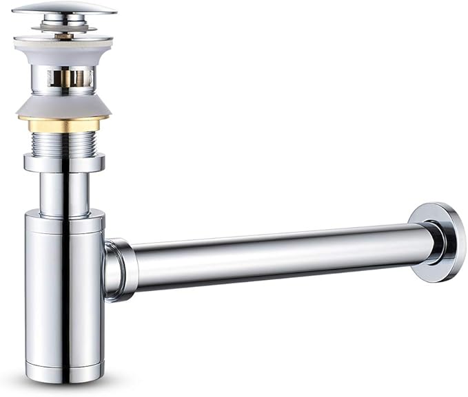 MENATT Bottle Trap Deodorant Type with 1 1/4" Pop-up Drain Stopper, Round P-Trap Waste Pipe Kit Assembly, Bathroom Sink Siphon Drainer Plumbing Tube Chrome Finished