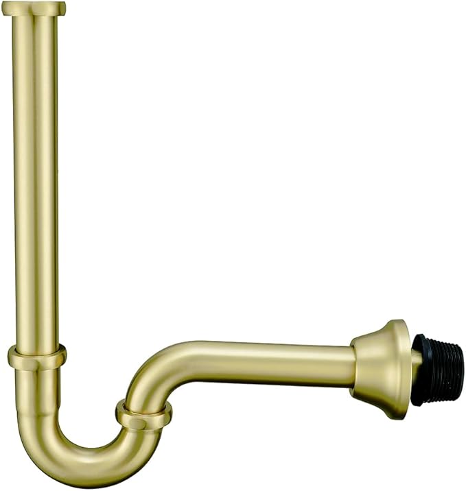 Brass P Trap U-Shape 11/4 inch Sink Drain Pipe with Slip Joint Extension Tub,12 inch Vertical Pipe length Adjustable Height Sink Waste Trap Drain Kit,Brushed Gold,SE83555BG-L