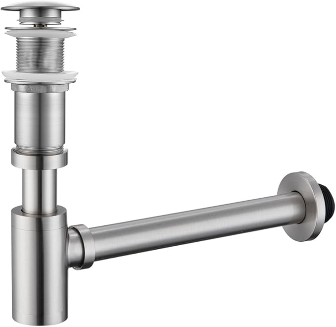 RANDOM Brushed Nickel Brass Bottle P Trap Contemporary Round Bottle P-Trap 1 1/4 with Pop Up Drain Without Overflow.83888BNS