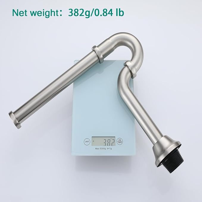 Brass P Trap U-Shape 1 1/4 inch Sink Drain Pipe with Slip Joint Extension Tub,12 inch Vertical Pipe length Adjustable Height Sink Waste Trap Drain Kit,Brushed Nickel,SE83555BN-L