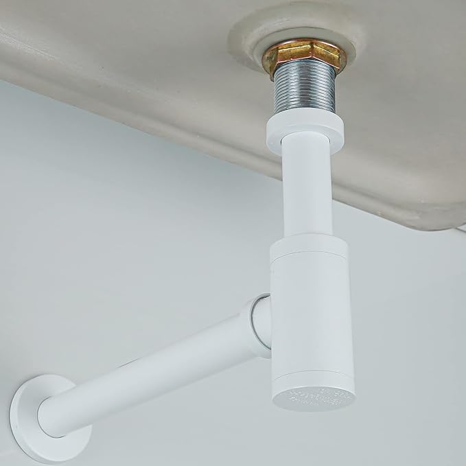 RANDOM Brass Contemporary Round Bottle P Trap 1 1/4,Matte White Basin Sink Waste Drain P Trap Kit. 83888MW