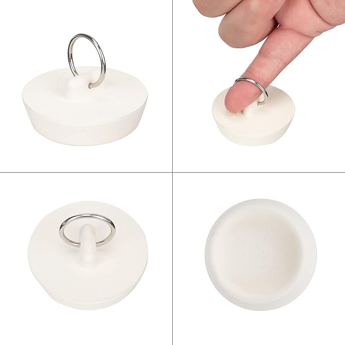 6 Packs Tub Stopper, Rubber Bathtub Stoppers Drain Plug, 2Pcs 15" Stainless Steel Beaded Chain, 6 Different Sizes Premium Bathroom Plug Fit for Kitchen, Bathroom Bath tub and Laundry Sink, White