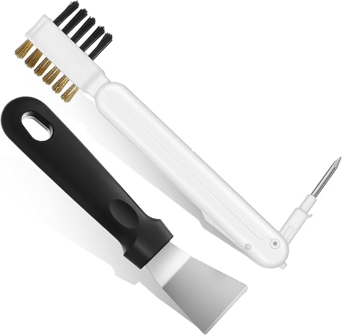 2Pcs Kitchen Stove Cleaning Brush, Bent Cooktop Scraper, Gas Stove Cleaning Brush Scraper Set, Nylon Brush Head Brushes for Kitchen Gas Burners Cooktop Pan Range Hood Grease Grime