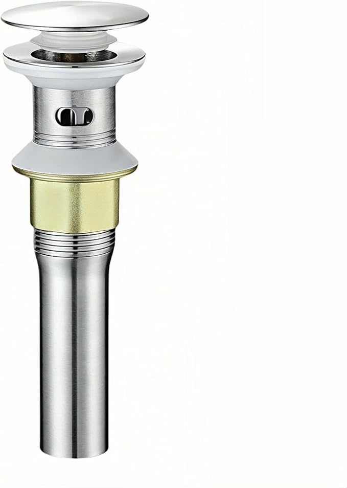 Pop-Up Sink Drain for No Overflow Basin, Stainless Steel, Hair Catcher Filter, 7.09 inch Length, Brushed Nickel (with Holes)