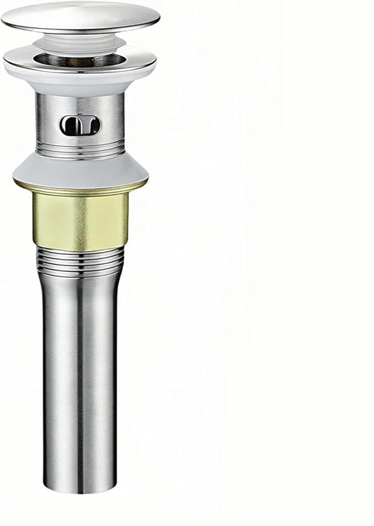 Pop-Up Sink Drain for No Overflow Basin, Stainless Steel, Hair Catcher Filter, 7.09 inch Length, Brushed Nickel (with Holes)