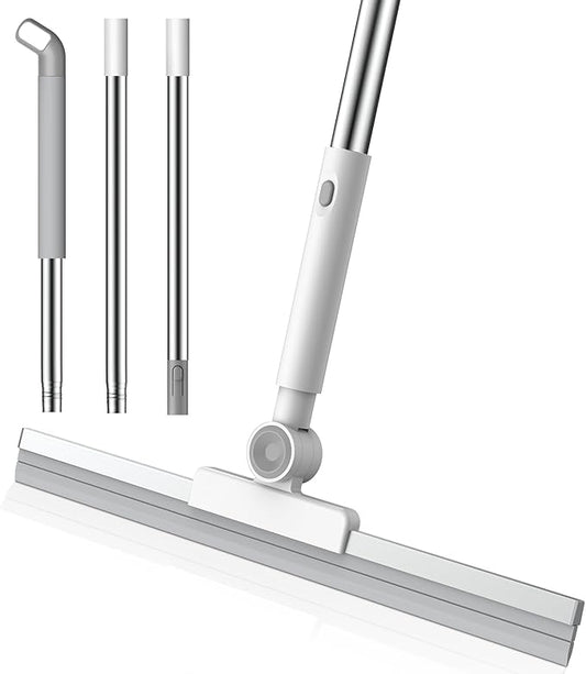 nacena Floor Squeegee, 52-in Adjustable Long Handle Squeegee for Floor Water Removal 180° Rotatable Head Squeegee Broom for Cleaning Window Shower Glass Tile Garage Concrete Pet Hairs, Grey&White