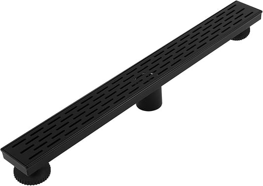 24 Inch Linear Shower Drain Matte Black, Rectangular Shower Floor Drain Kit 304 Stainless Steel, Removable Brick Pattern Grate, Hair Catcher, Leveling Feet