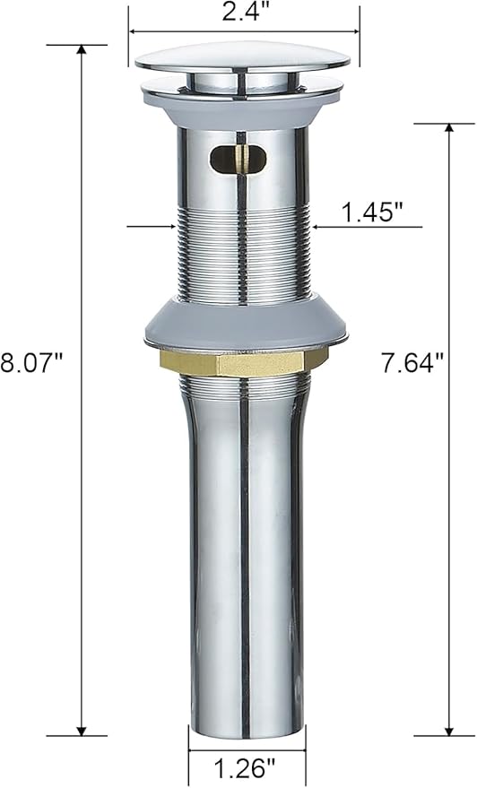 Bathroom Sink Drain with Overflow Vessel Vanity Pop Up Drain Assembly Stopper Lavatory Commercial Bath Brass Fits Bathroom Standard Sink Hole 1-1/2" to 1-3/4" Chrome Finish, P07C