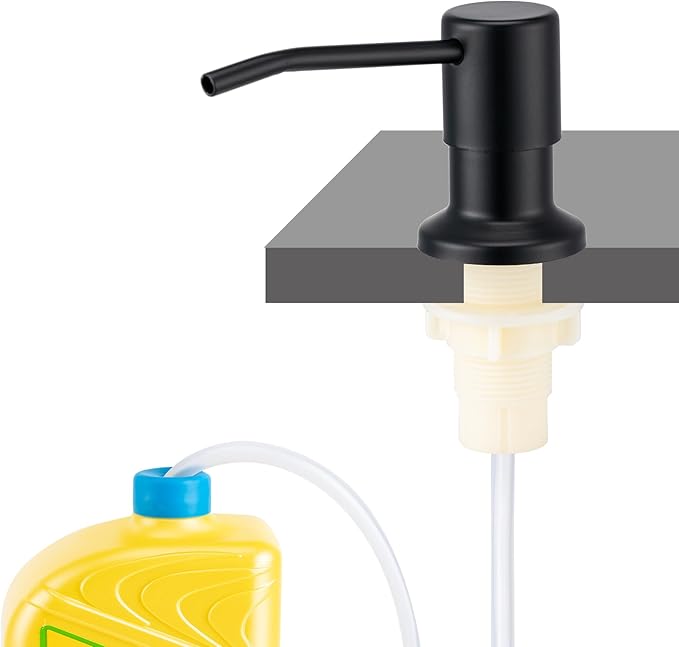 Husfunov Soap Dispenser for Kitchen Sink, Built in Sink Soap Dispenser (Matte Black), Countertop Dish Soap Dispenser Stainless Steel Pump with 47" Extension Tube kit, No Need to Frequent Refills