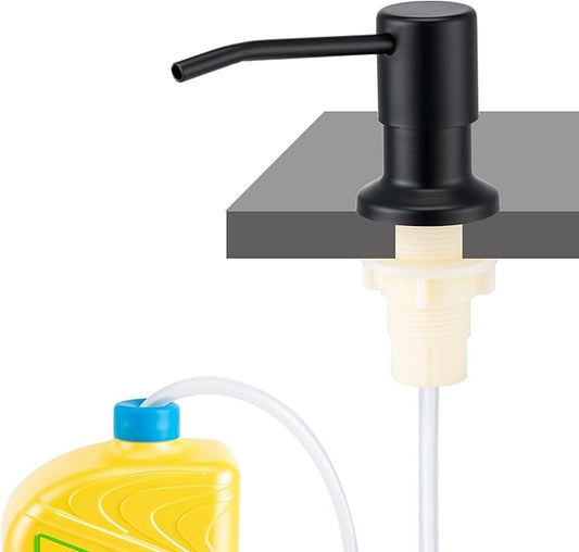 Husfunov Soap Dispenser for Kitchen Sink, Built in Sink Soap Dispenser (Matte Black), Countertop Dish Soap Dispenser Stainless Steel Pump with 47" Extension Tube kit, No Need to Frequent Refills